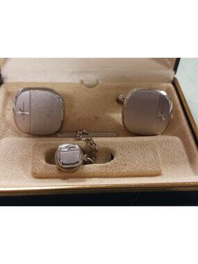 Vintage Swank Brushed Finish Star Pattern Cuff Links Tie Tack Set